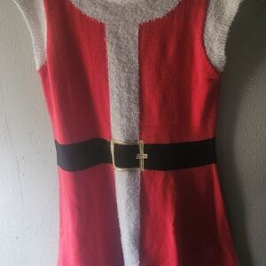 Holiday Time Red and White Mini Dress with Black Belt